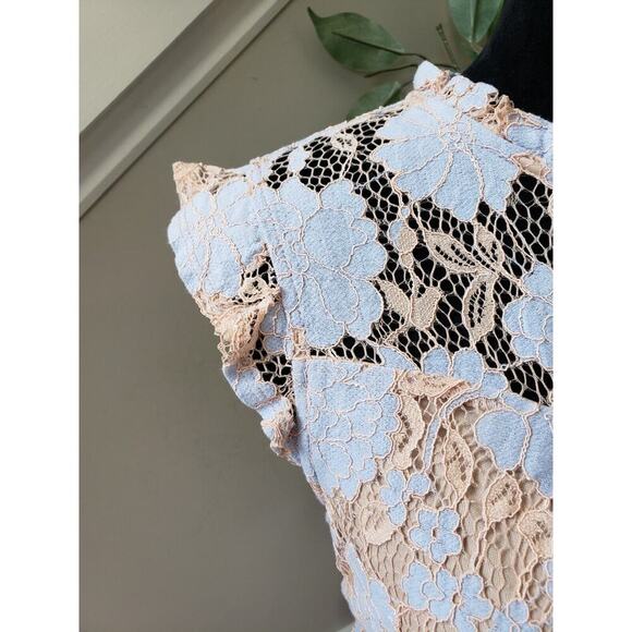 Monteau Women's Beige Floral Nylon Turtleneck Ruffled Sleeveless Top Blouse M - Picture 5 of 11